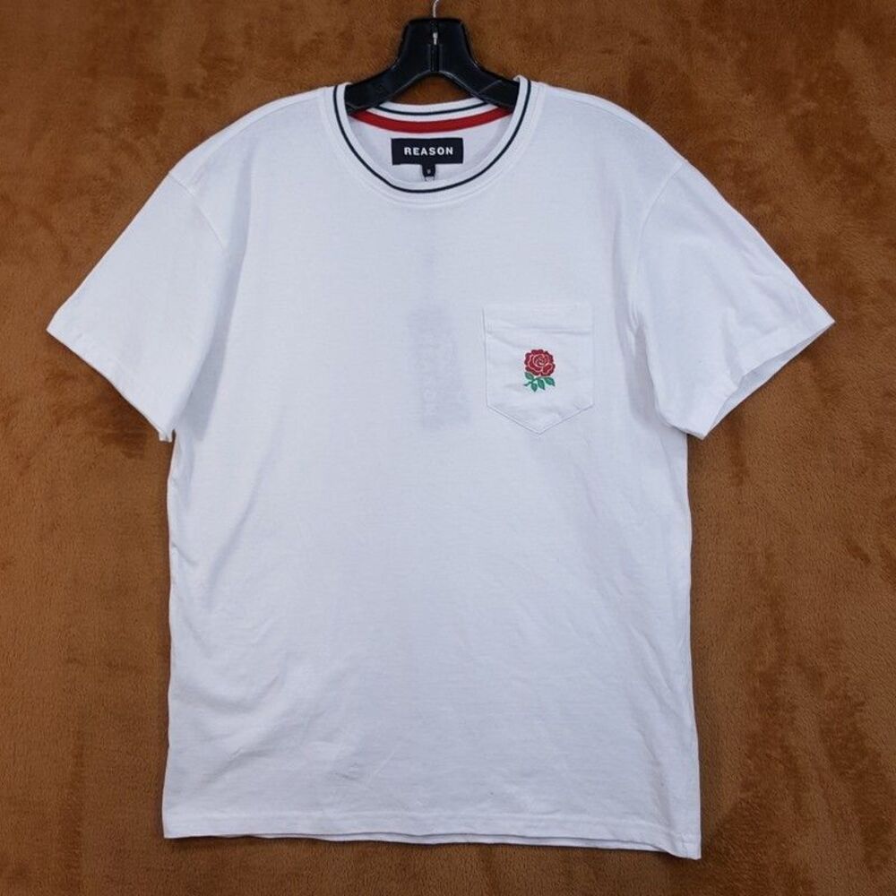 REASON Shirt Mens Medium White Rose Pocket Pullover T-Shirt Tee